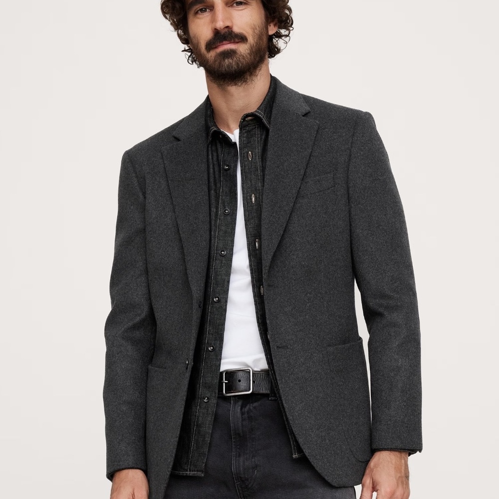 Banana Republic Mens Flannel Patch Pocket Blazer